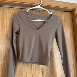 Hollister Women's Taupe Long Sleeve V-Neck Top
